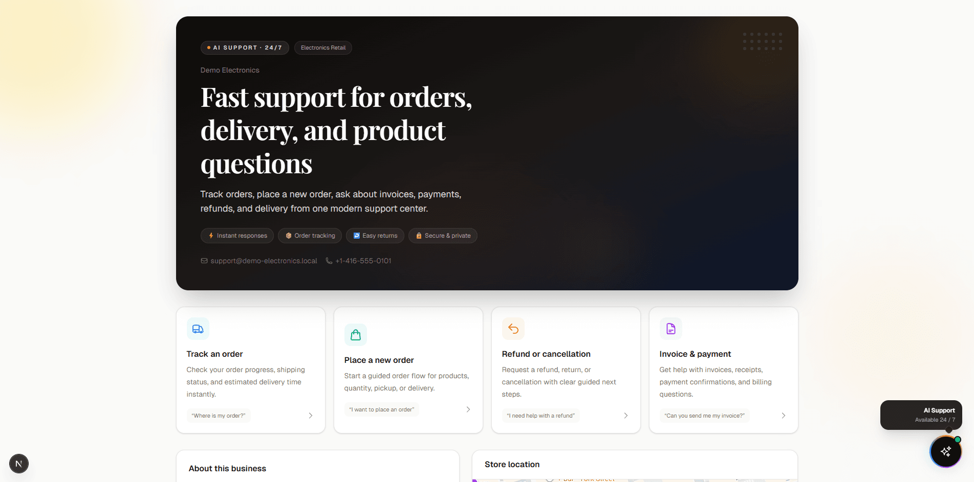 AD Tech hosted customer support center page